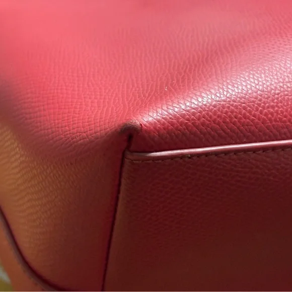 Coach Red Pebbled Leather Tote with Gold Accents - Picture 5 of 14